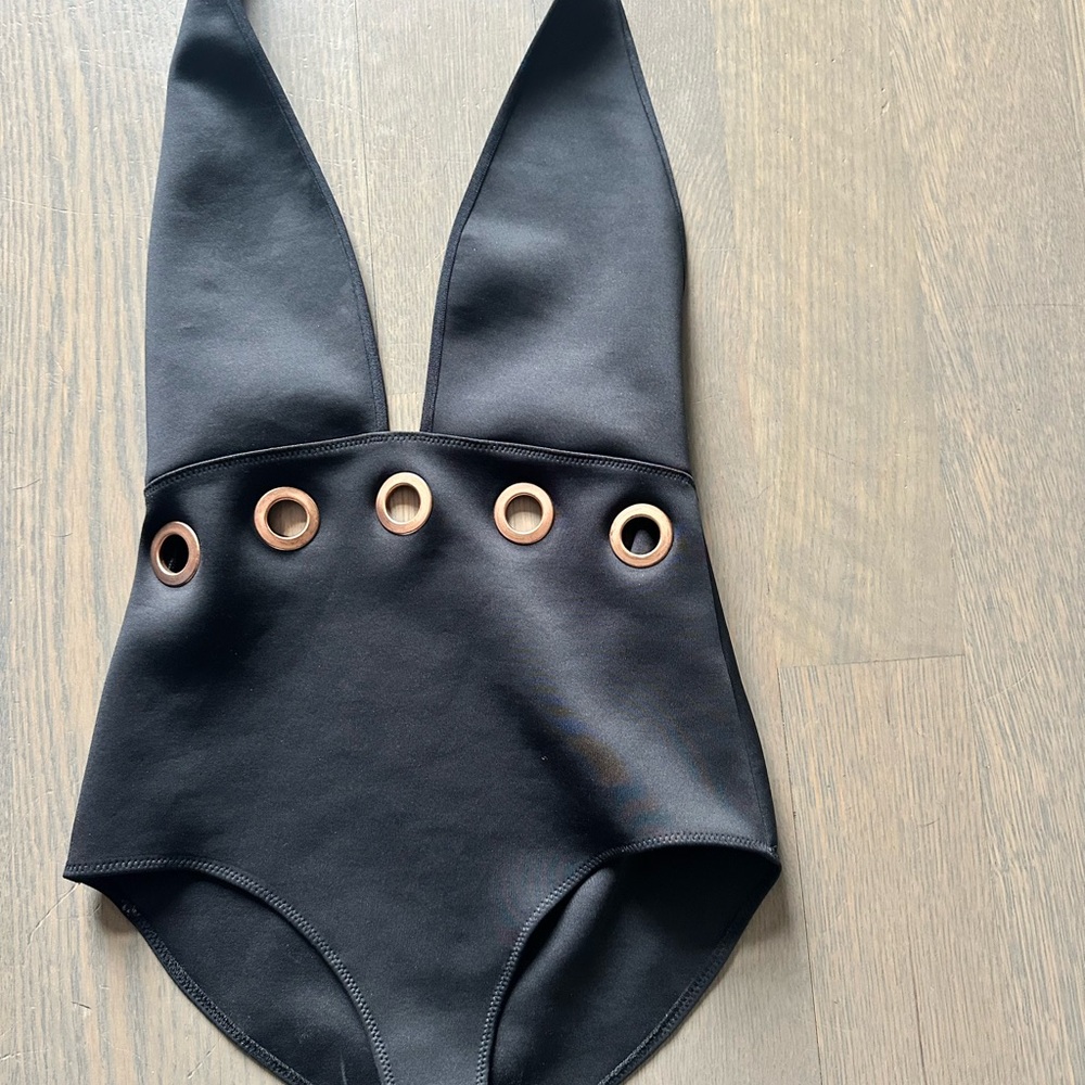 Clover Canyon Black Halter One-Piece Swimsuit - Medium - Picture 2 of 5